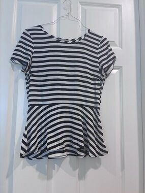 Banana Republic Black and White Striped Peplum Tee